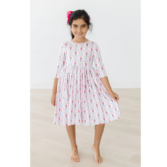 Pink nutcracker 3/4 sleeve pocket twirl dress