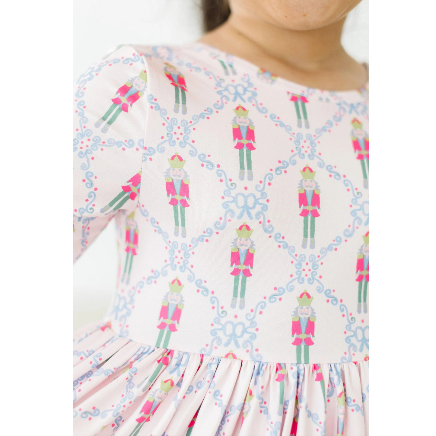 Pink nutcracker 3/4 sleeve pocket twirl dress
