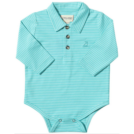 Turquoise pique polo onesie