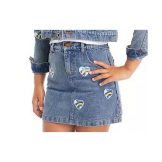 Denim skirt w. heart applique