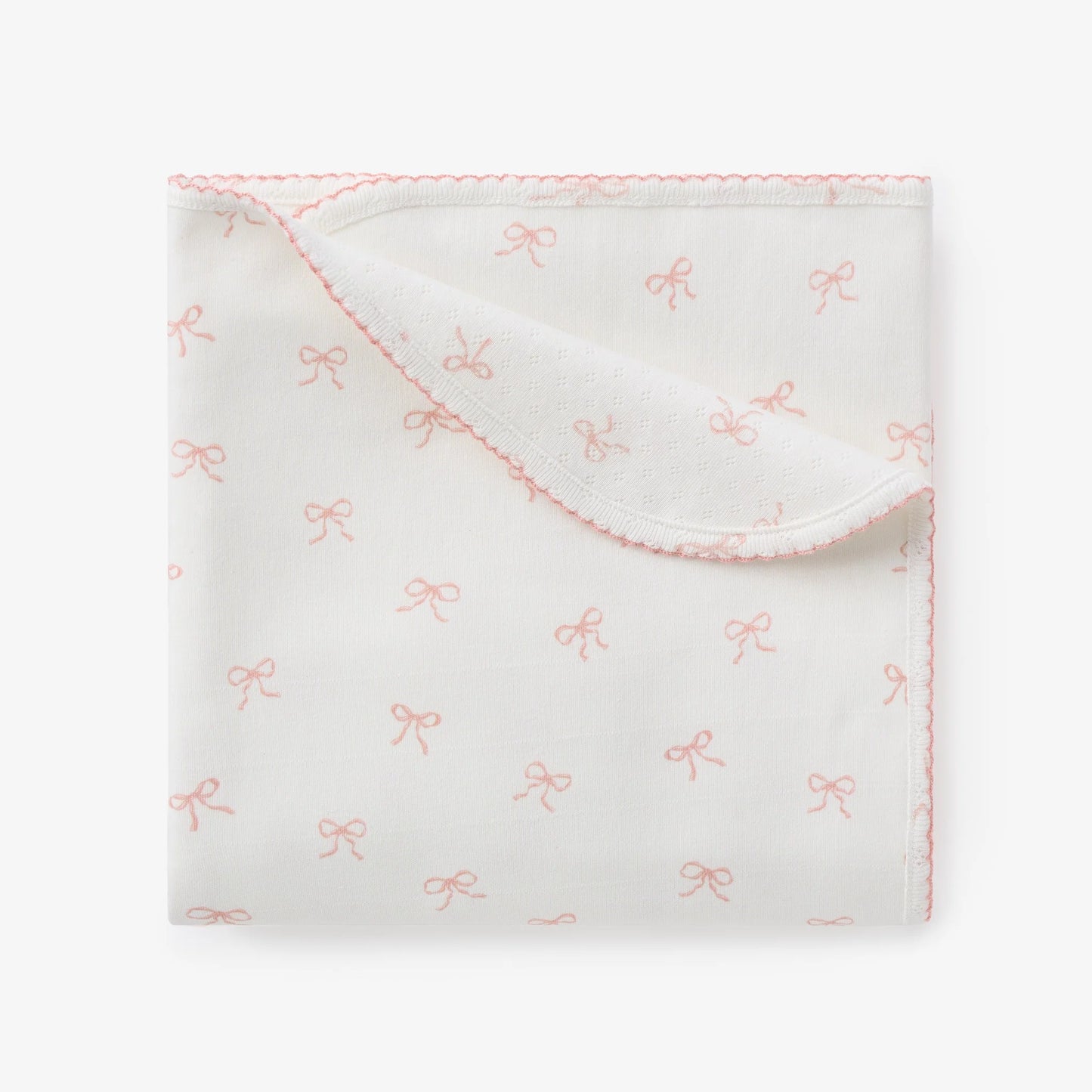 Pink bow organic cotton pointelle & interlock blanket