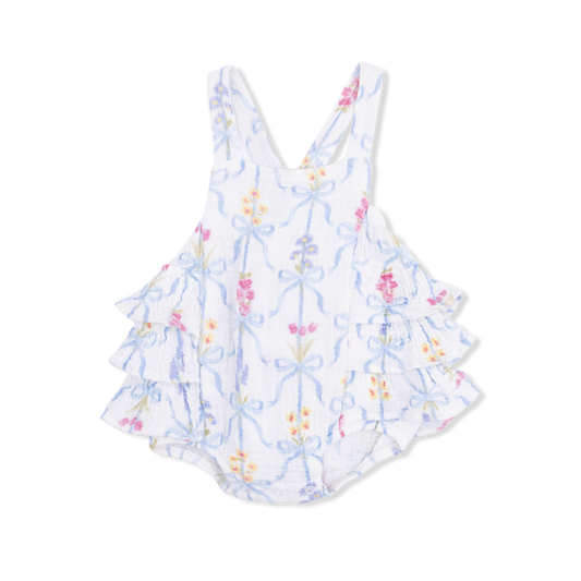 Ribbon bouquets ruffle sunsuit