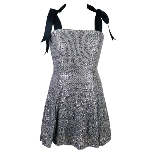 Grey sequin bow tie dress