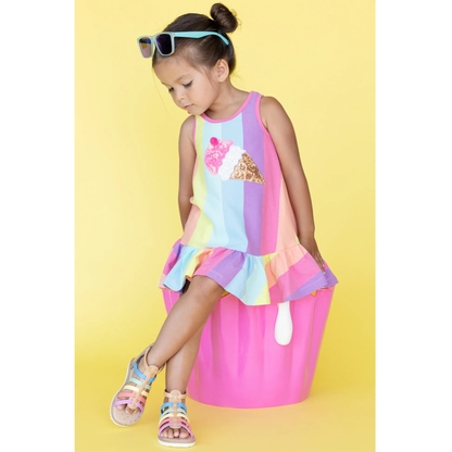 Ice cream ruffle sleeve aline dress