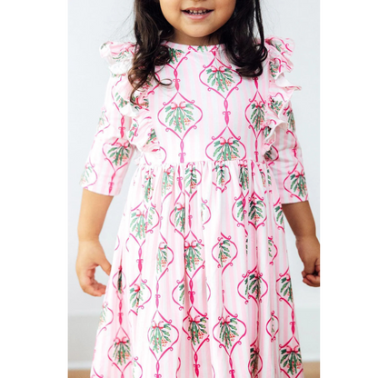 Merry mistletoe 3/4 sleeve ruffle twirl dress