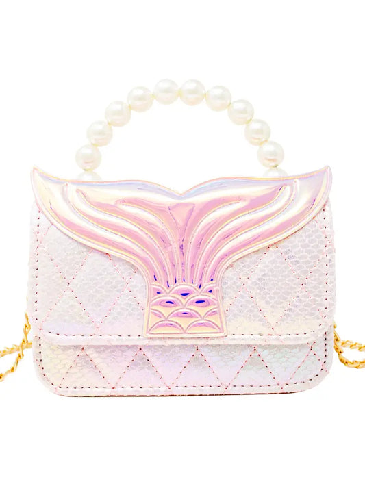 Mermaid tail pearl handle bag - pink
