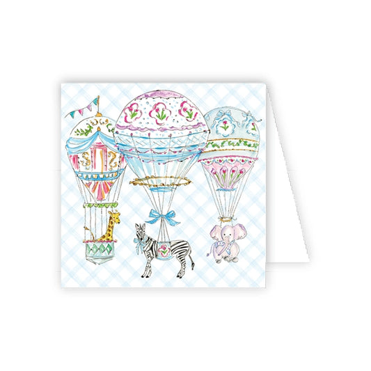 Blue hot air balloon w. animals enclosure card