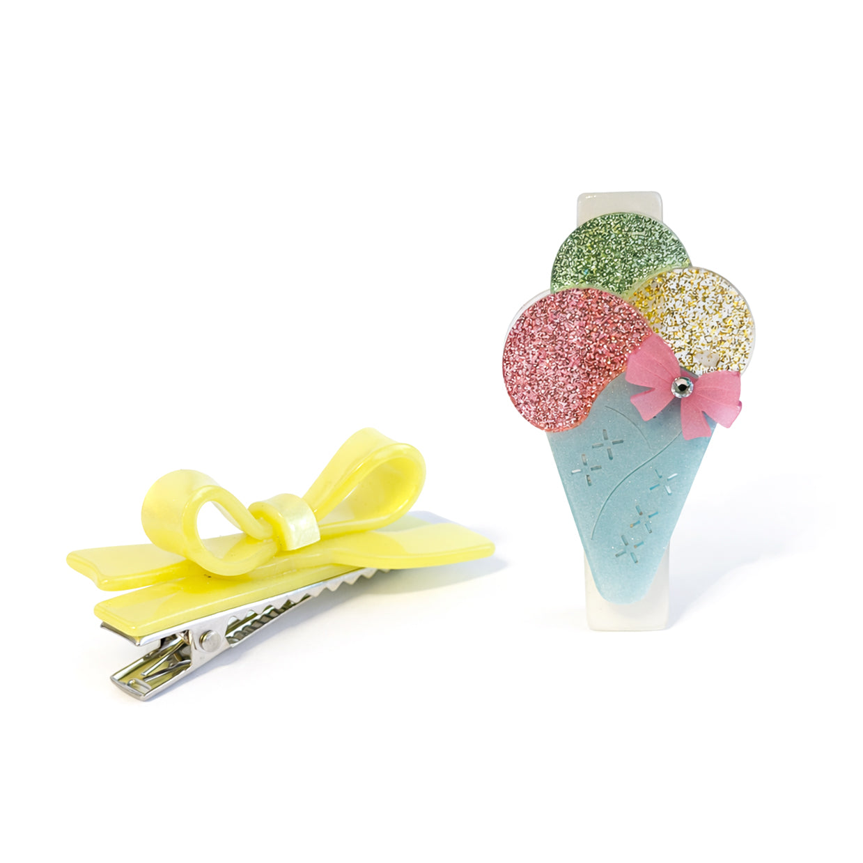 Ice cream cone & bow hair clips