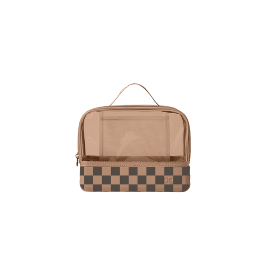 Bitty checkered boggs n ends - camel/hot cocoa