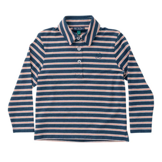 Too cool for school l/s polo - dark denim crabapple stripe