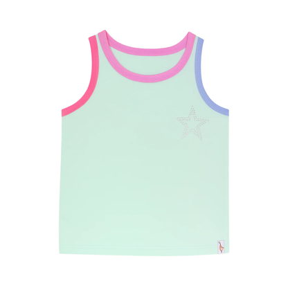 Rhinestone star tank top - light blue