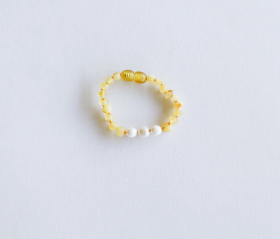 Raw Honey Baltic Amber + Pearls 5" Baby Anklet or Bracelet