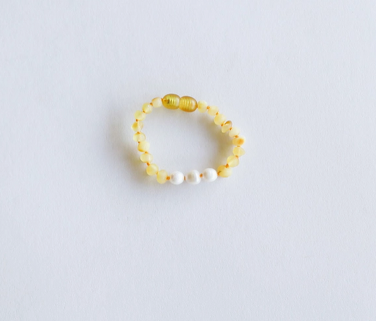 Raw Honey Baltic Amber + Pearls 5" Baby Anklet or Bracelet