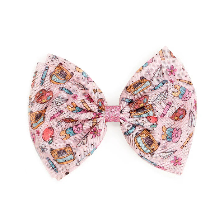 Back to school tulle bow clip