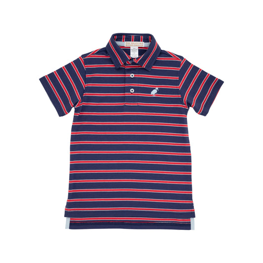 Prim & proper s/s polo - nantucket navy/rred/bblue stripe