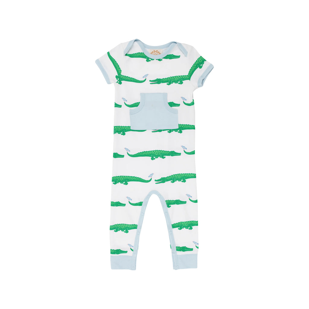 Rowdy s/s rugby romper - gator pond pals