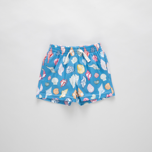 Blue seashells baby boy swim trunks