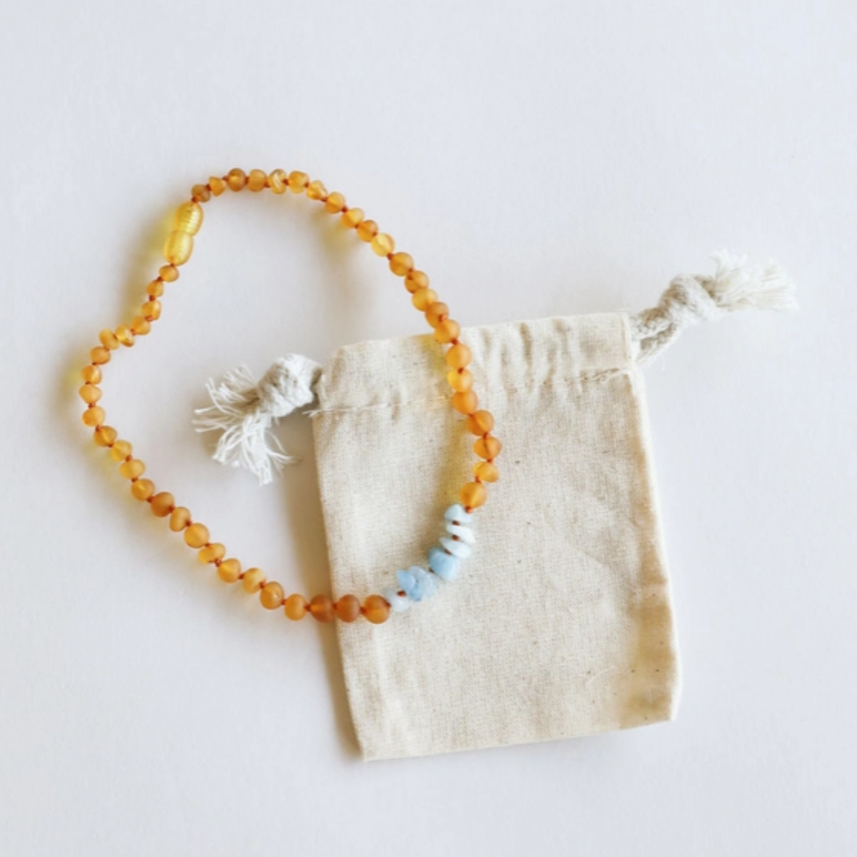 Raw Honey Baltic Amber + Aquamarine 12" Necklace