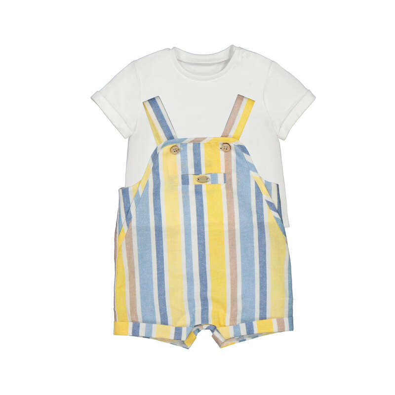 Blue & yellow striped overalls & tshirt