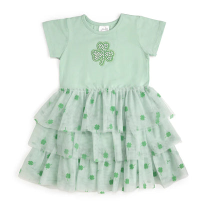 Flocked shamrock tiered s/s tutu dress