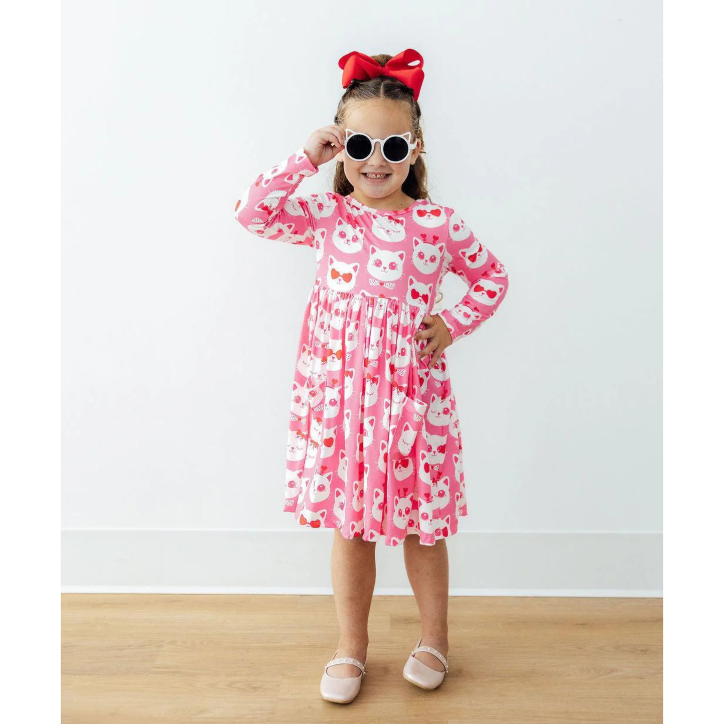 Cutie cat l/s pocket twirl dress