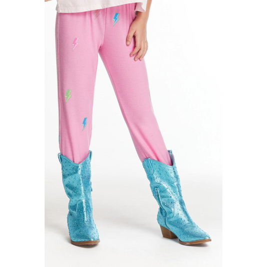 Glitter bolts pants - ballerina pink