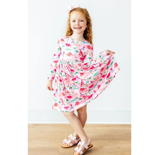Pinkosaurus rex l/s pocket twirl dress