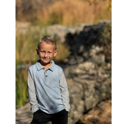 Troy l/s polo - blue/white