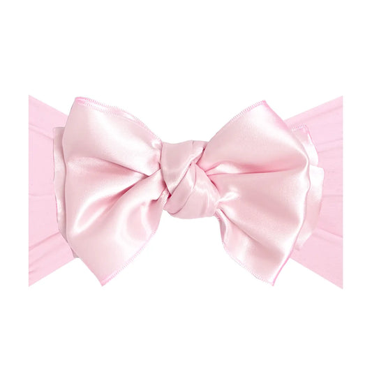 Satin nylon bow headband - pink