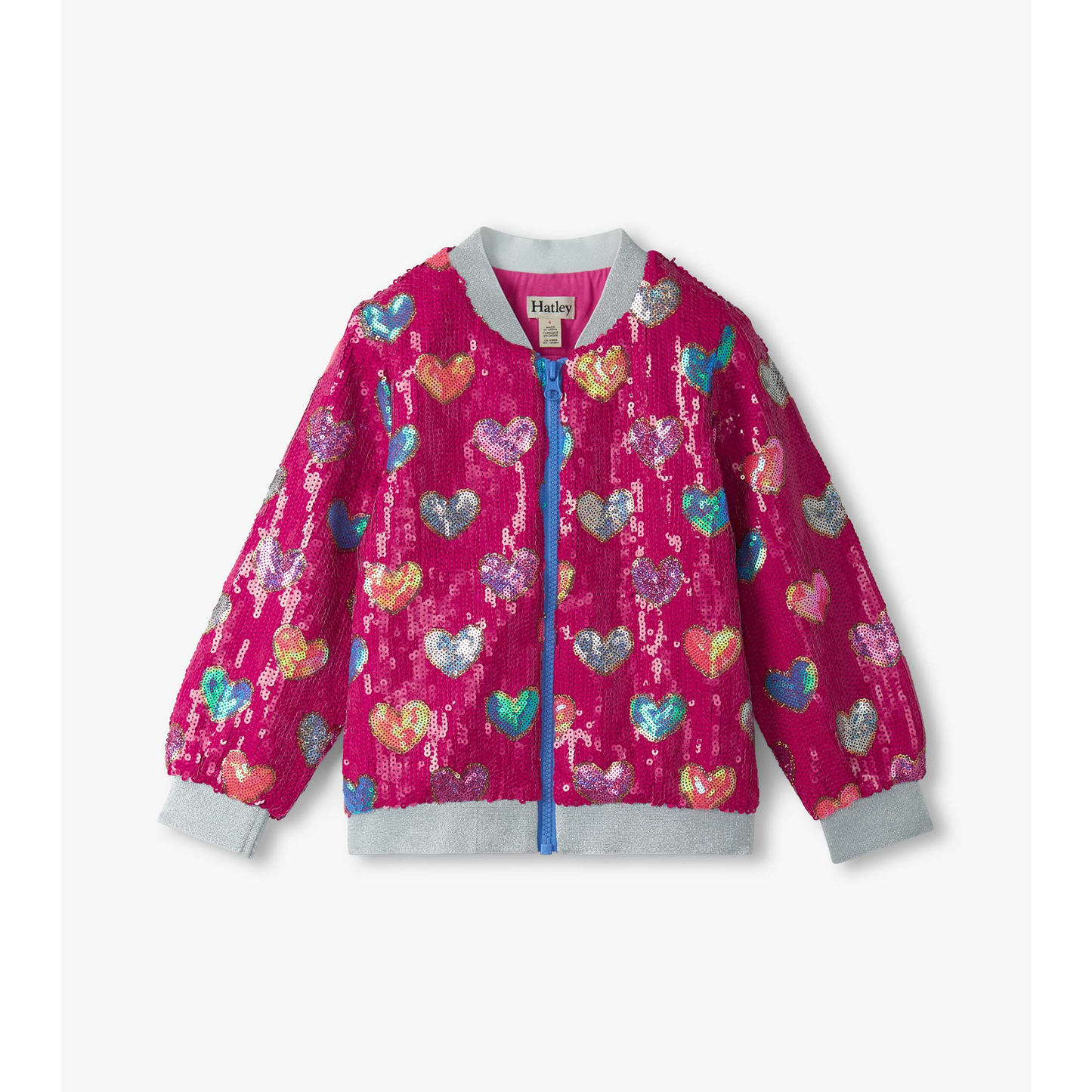 Pink busted hearts sequin bomber