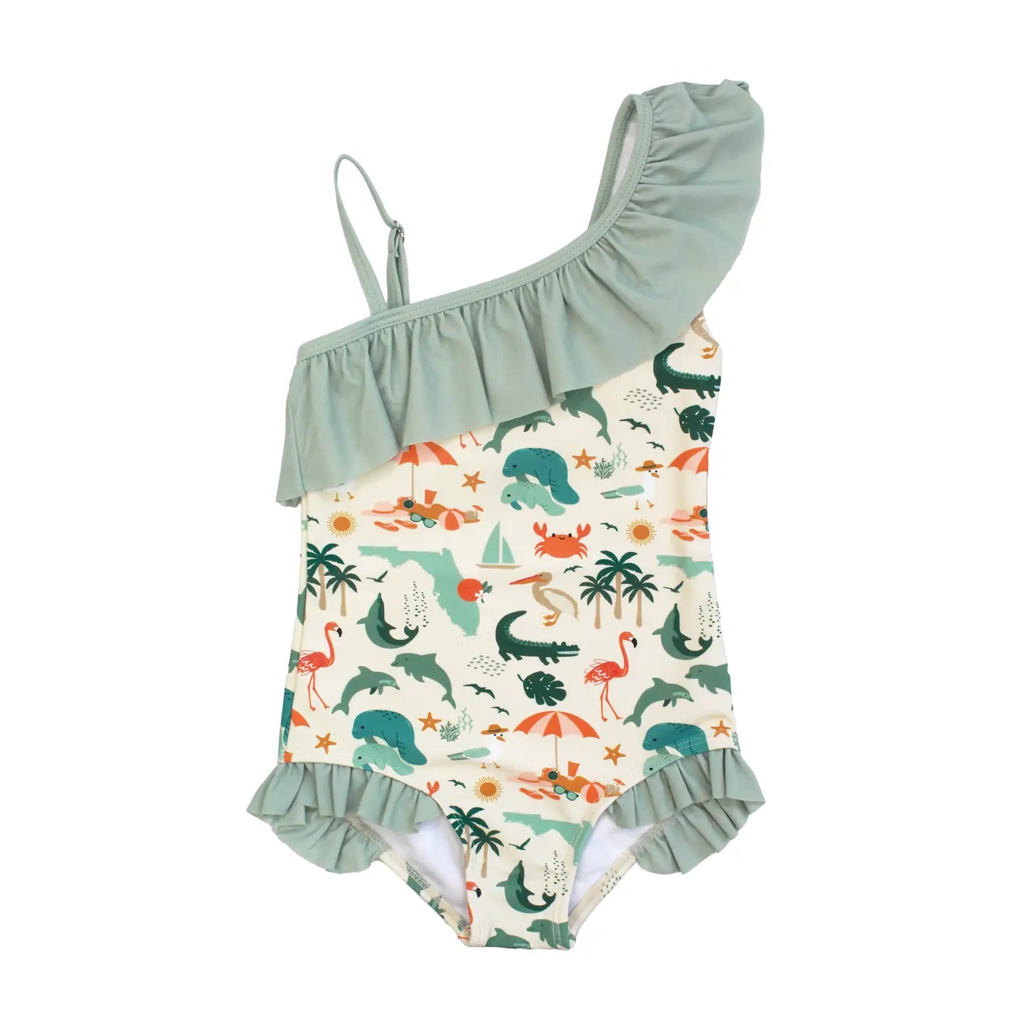 Explore Florida ruffle leg one piece swimsuit