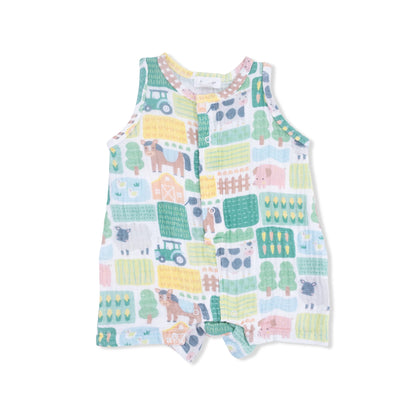 Patchwork farm sleeveless shortie romper