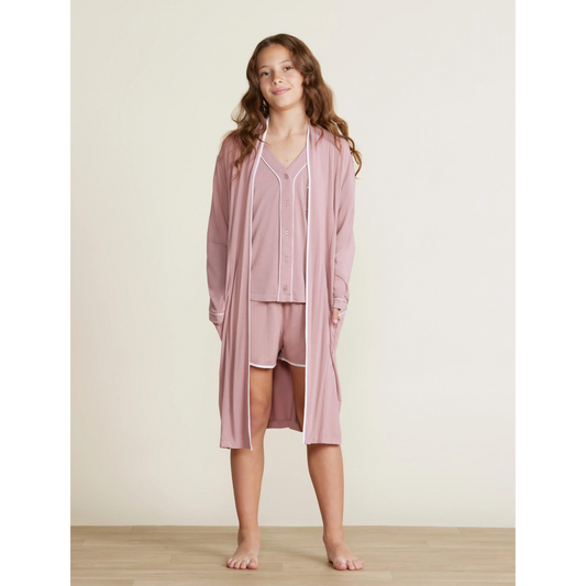 Soft jersey piped robe - teaberry/white