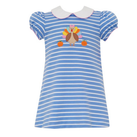 Turkey periwinkle blue stripe aline dress