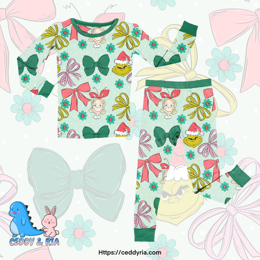 Christmas mean one bow 2pc pjs