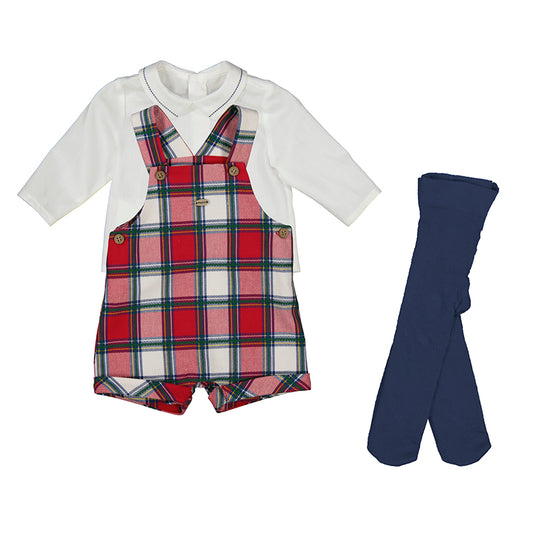 Plaid overall shorts set - red