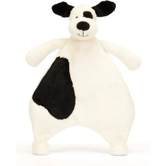 Bashful black & cream puppy comforter