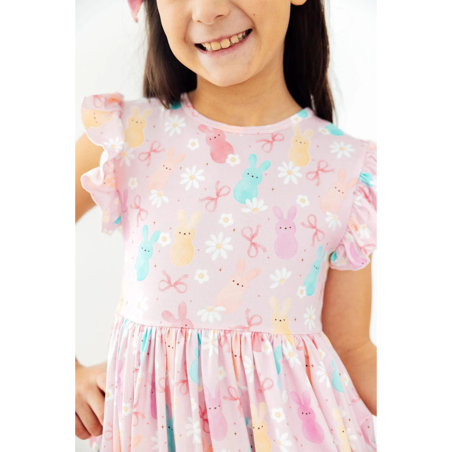 Preppy peeps flutter sleeve twirl dress