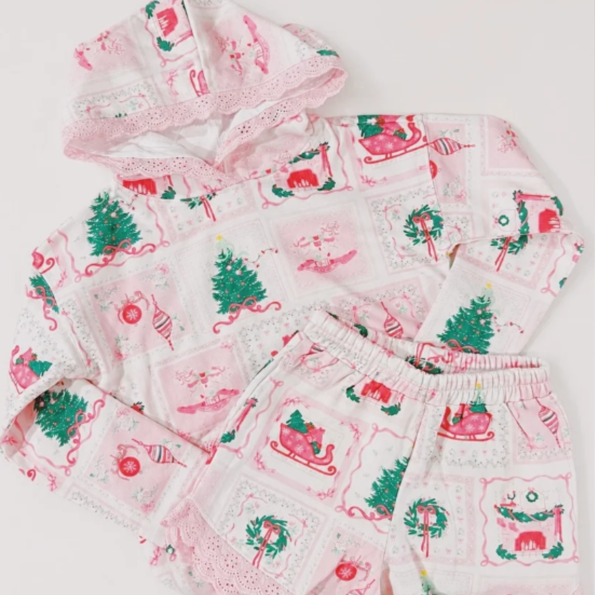 Christmas tiles hoodie & shorts set