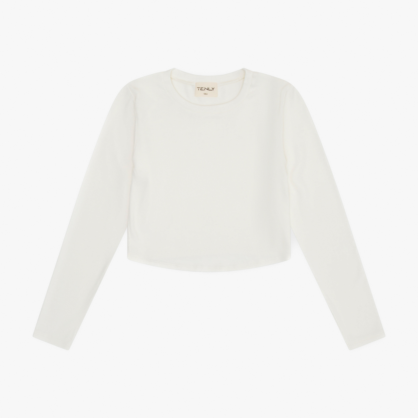 Rayon rib curved hem l/s top - ecru