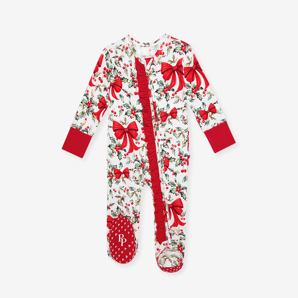 Happy Holly-days - Footie Ruffled Zippered One Piece