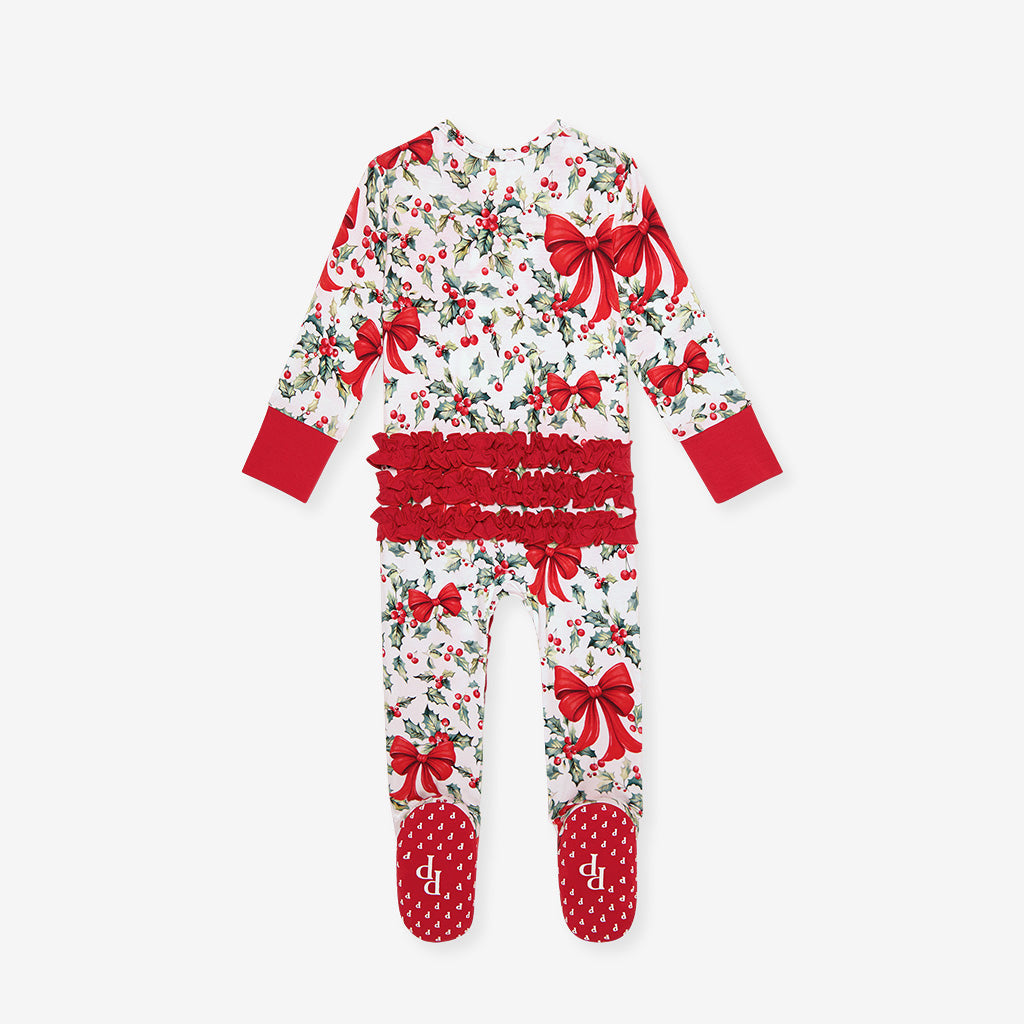 Happy Holly-days - Footie Ruffled Zippered One Piece