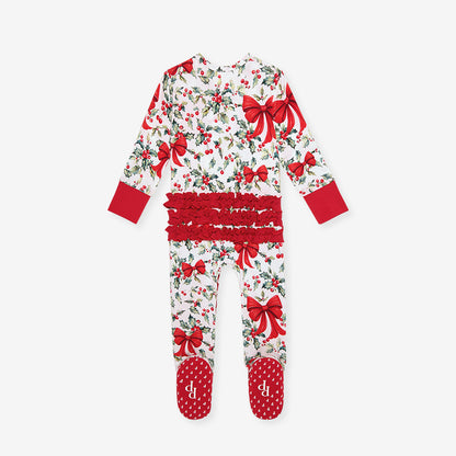 Happy Holly-days - Footie Ruffled Zippered One Piece
