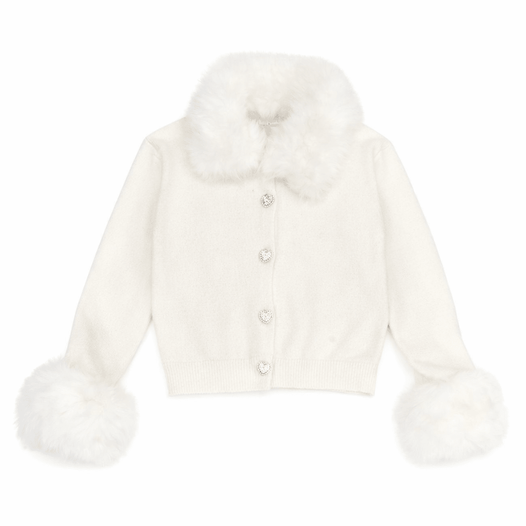 Vivian Faux Fur Trim Cardigan - Ivory