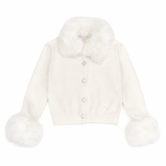 Vivian Faux Fur Trim Cardigan - Ivory