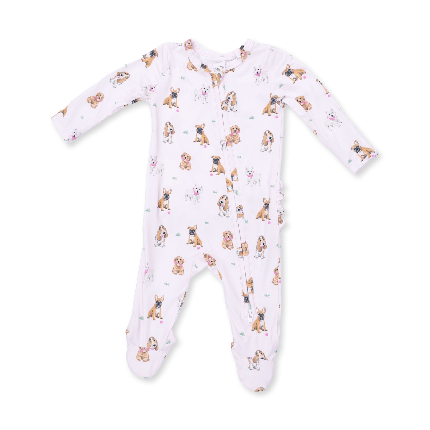 Bestie dogs 2way ruffle back footie - pink