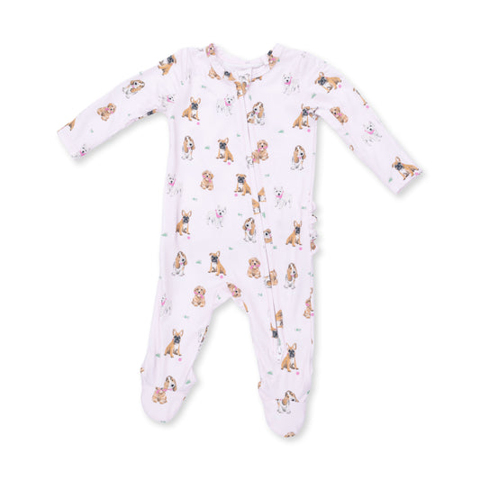 Bestie dogs 2way ruffle back footie - pink