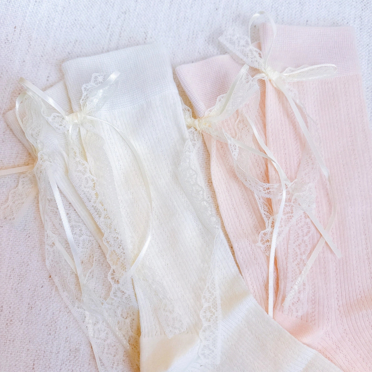 Lace and satin bow back socks