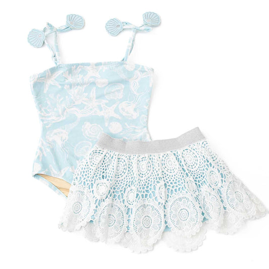 Snorkle splash one piece & crochet skirt