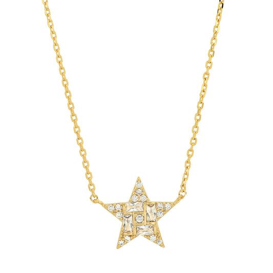Star baguette necklace w. cz